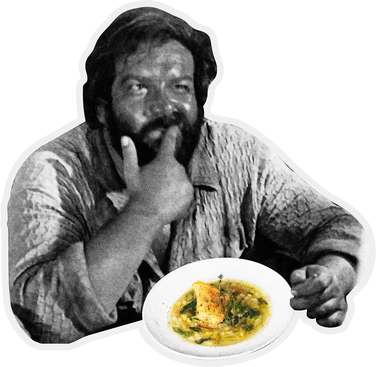 Bud Spencer che mangia un piatto di fagioli di Signora Bettola