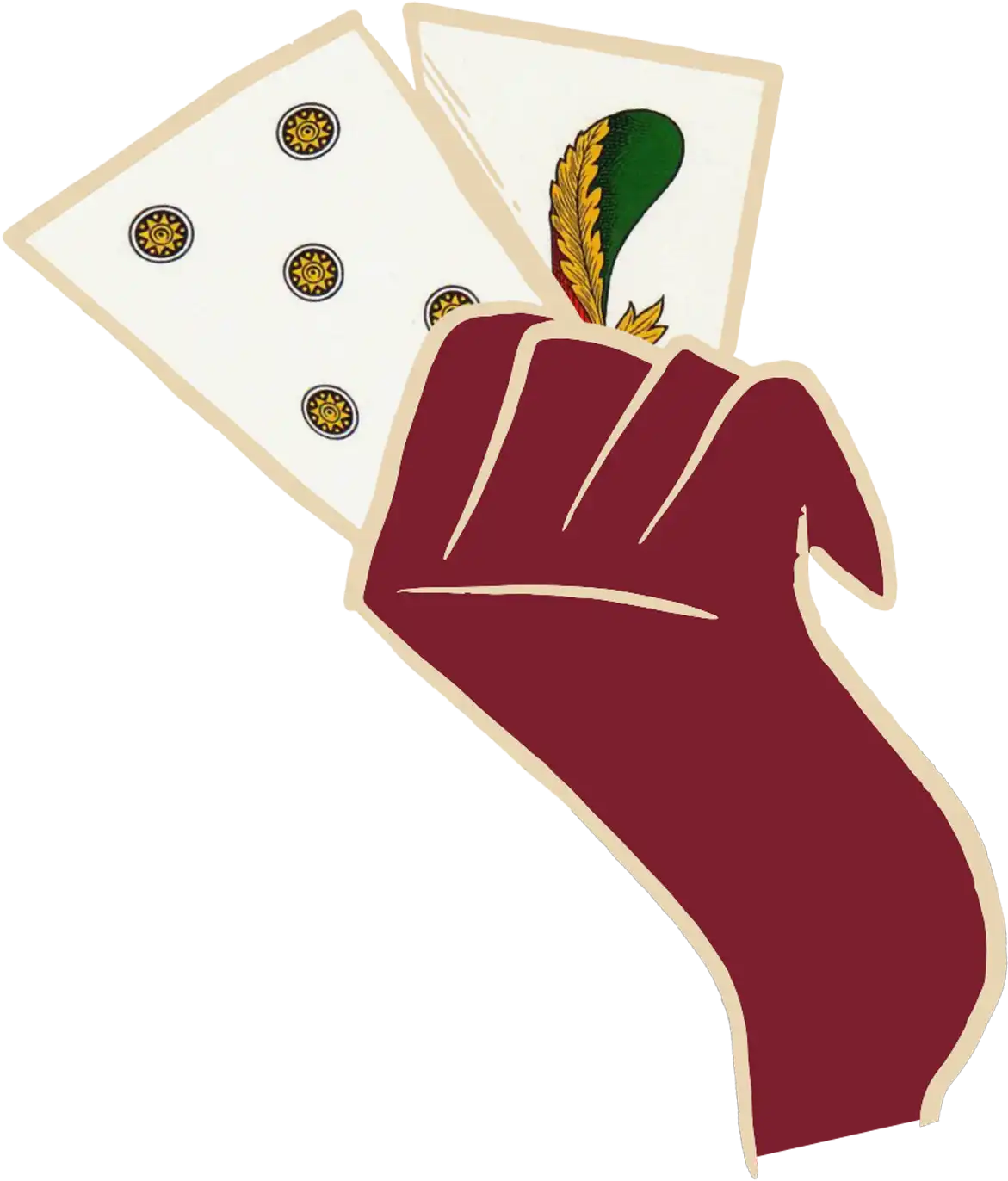 Un disegno di una mano che regge delle carte Napoletane
